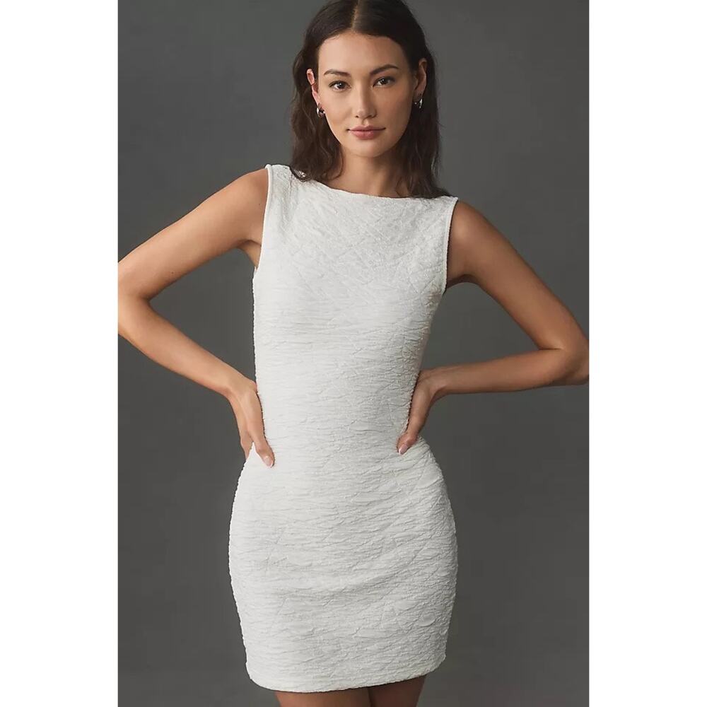 Good American Scrunchie Scoop-Back Bodycon Mini Dress White - Size: Large